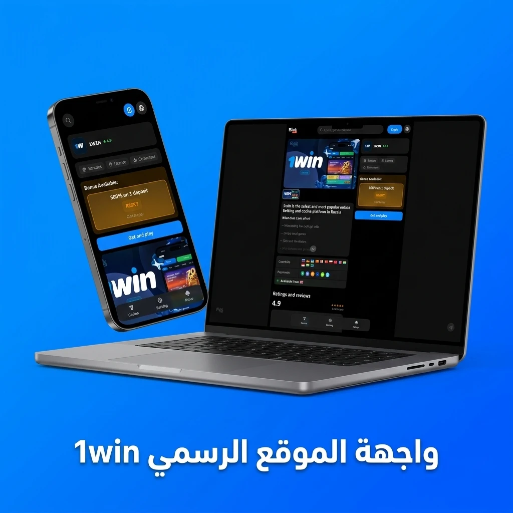 واجهة موقع 1win الرسمية مع شريط تنقل يشمل الرهانات والكازينو والألعاب الإلكترونية